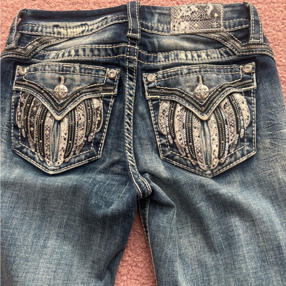 Miss Me Blue Jeans with Embellished Pockets